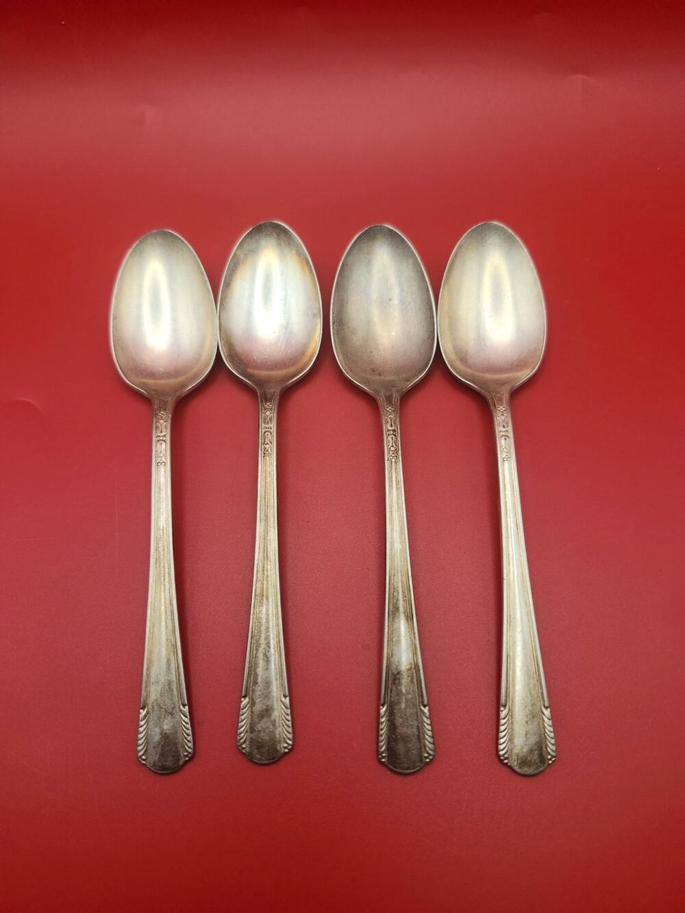 Set of 4 International Wm Rogers IS Chatham 1935 Silver Plate 6” Teaspoons Vtg